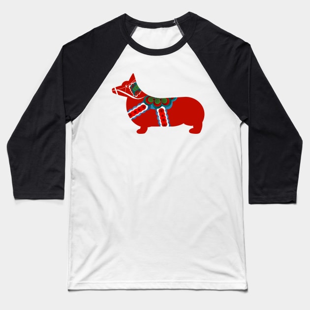 Dala Corgi - Swedish Dala Horse Baseball T-Shirt by ztrnorge